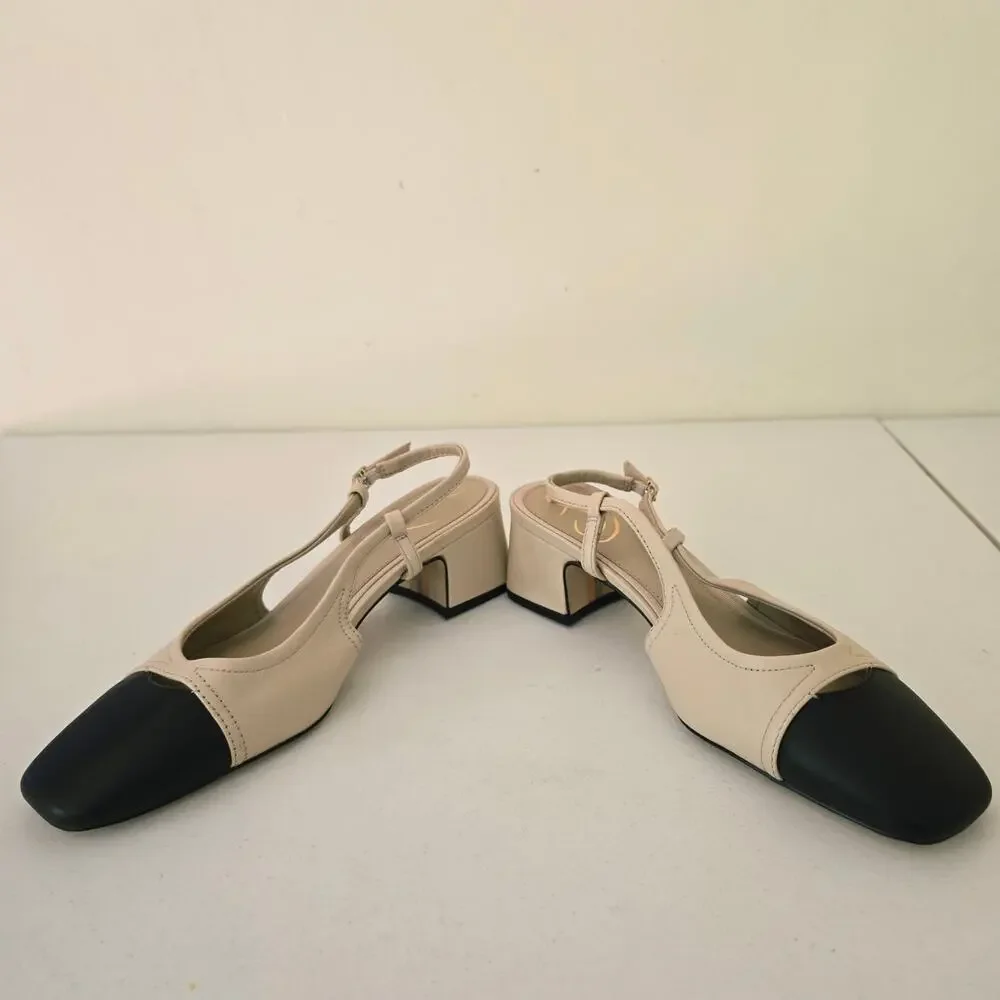 Sam Edelman Tarra Slingback Heels Women’s 6.5 Tan Black Leather